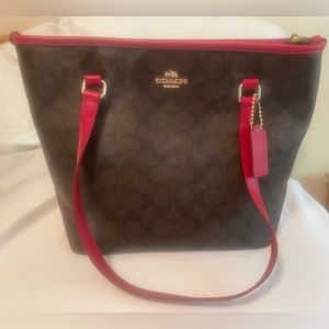 Pre-owned Coach Original Brown Leather with Red Trim Satchel Bag